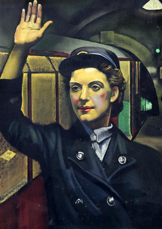 Eric Henri Kennington. A WWII London Transport graphic poster, Station Woman, overall 25.25 x 35.25in.